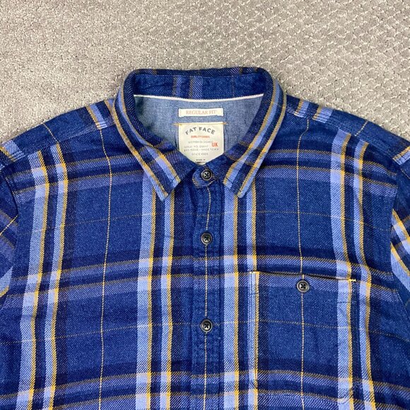 Fat Face Flannel Shirt Mens XXL Blue Indigo Plaid Cotton Long Sleeve Button Down - Picture 2 of 15